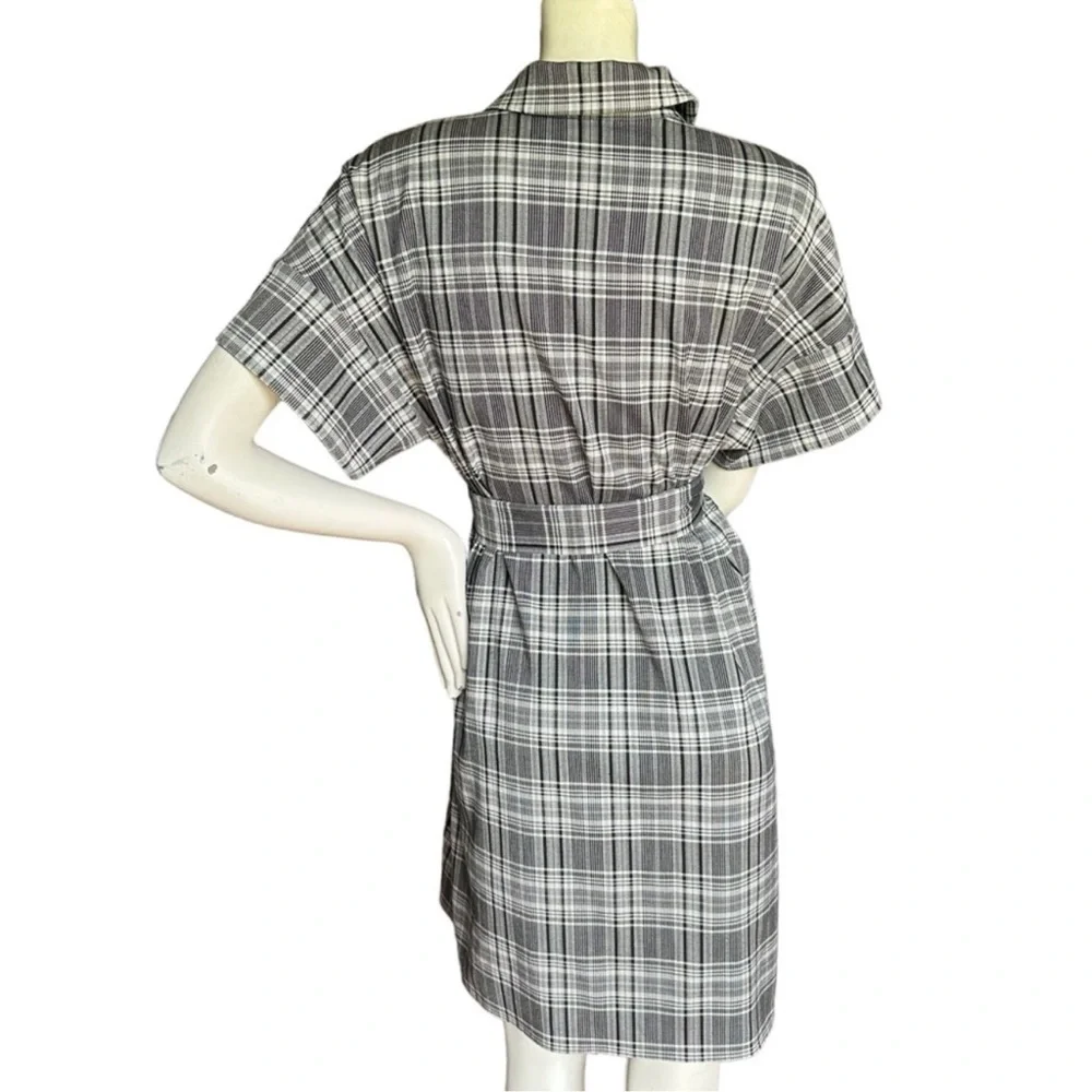 Alice + Olivia Lucette Plaid Belted Mini Dress Black & Gray Size Large - Picture 8 of 11